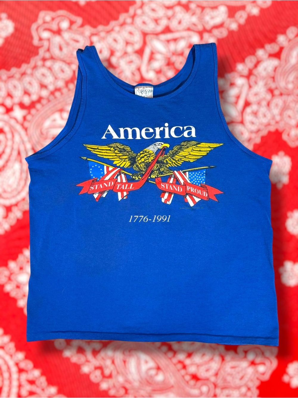 VINTAGE Delta Royal Blue "America" Eagle Graphic Tank Top